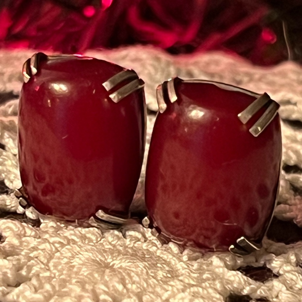 Vintage Retro 1940’s Red Cherry Amber Sterling Clip-On Earrings